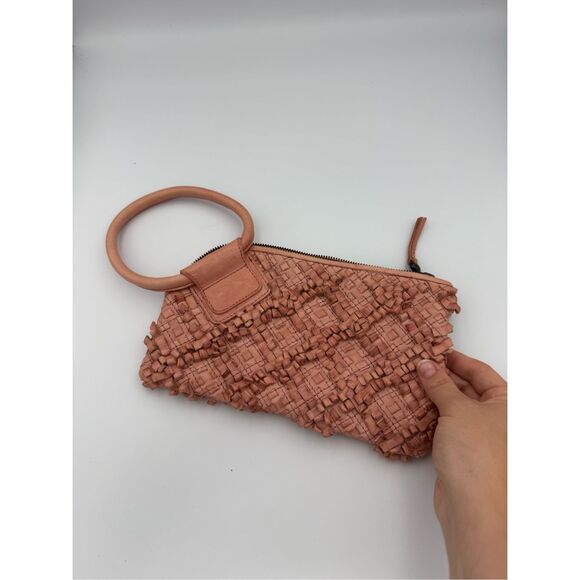 Hobo Womens Dusty Rose Woven Leather Wristlet Clutch Handbag